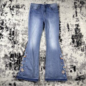 Driftwood Farrah Flare Jeans Womens Size 30x34 Light Wash Boho Hippie Embroidery